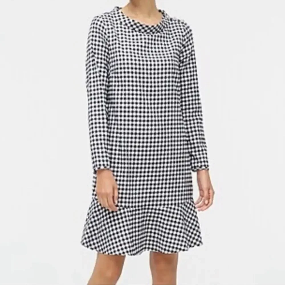 J. Crew A-Line Gingham Plaid Funnel Neck Long Sleeve Flannel Dress Size S
